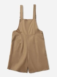 休閒鈕扣 口袋卡通女士連體褲 - 卡其色 - 查看 2