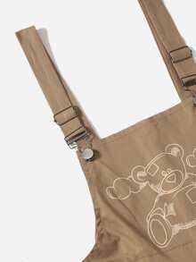 休閒鈕扣 口袋卡通女士連體褲 - 卡其色 - 查看 3