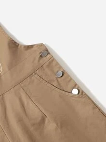 休閒鈕扣 口袋卡通女士連體褲 - 卡其色 - 查看 4