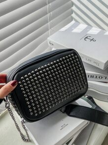 極簡風格鉚釘裝飾方包 - 黑色 - 查看 2