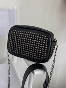 極簡風格鉚釘裝飾方包 - 黑色 - 查看 4