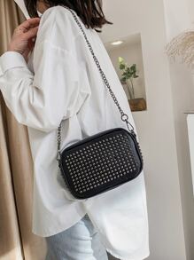 極簡風格鉚釘裝飾方包 - 黑色 - 查看 5