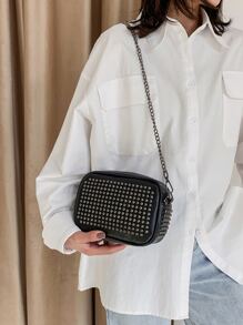 極簡風格鉚釘裝飾方包 - 黑色 - 查看 6