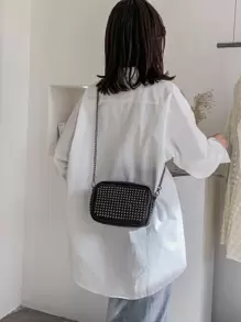 極簡風格鉚釘裝飾方包 - 黑色 - 查看 3