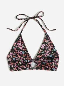 SHEIN VCAY Áo hai dây Lộ Lưng Nhẫn Buộc lại Họa tiết hoa Boho - Nhiều màu - Xem 3