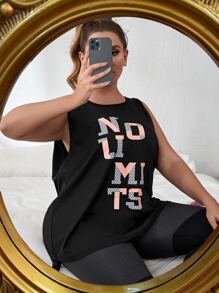SHEIN Street Sport Plus Letter Graphic Sports Tank Top - Black - View 1