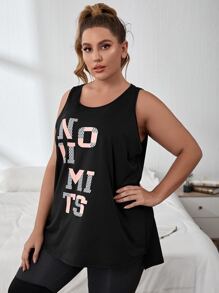SHEIN Street Sport Plus Letter Graphic Sports Tank Top - Black - View 3