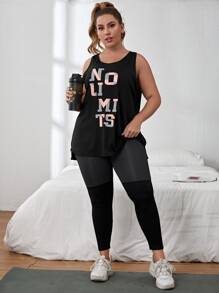 SHEIN Street Sport Plus Letter Graphic Sports Tank Top - Black - View 4