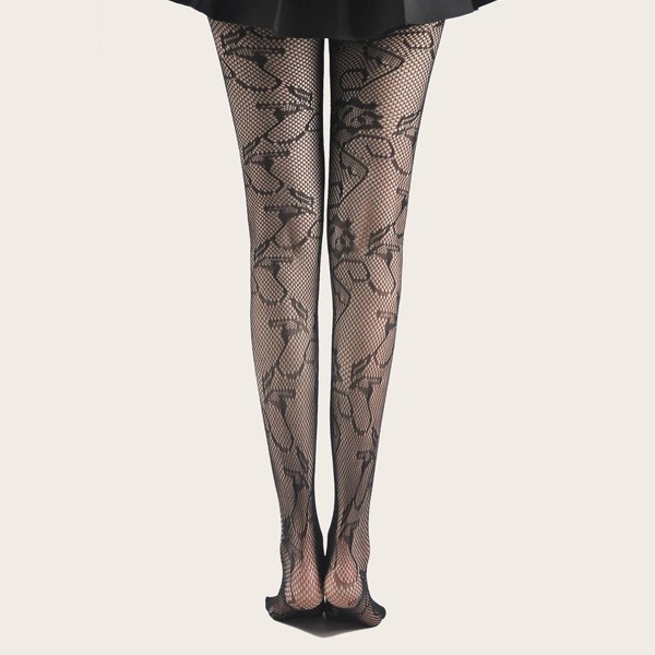

Flower Pattern Fishnet Tights, Black