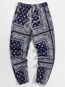 Manfinity Quần thể thao Nam Dây kéo Túi Paisley - Xanh và trắng - Xem 1