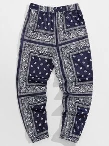 Manfinity Quần thể thao Nam Dây kéo Túi Paisley - Xanh và trắng - Xem 2