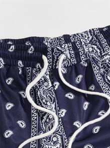 Manfinity Quần thể thao Nam Dây kéo Túi Paisley - Xanh và trắng - Xem 3