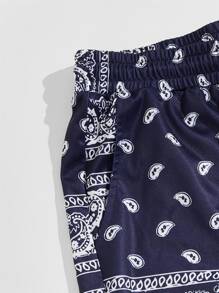 Manfinity Quần thể thao Nam Dây kéo Túi Paisley - Xanh và trắng - Xem 4