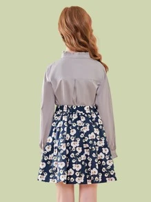 SOLOCOTE Botão Babado Simples Elegante Blusa - Menina