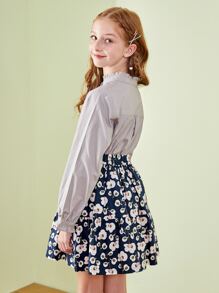 SOLOCOTE Botão Babado Simples Elegante Blusa - Menina