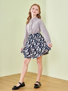 SOLOCOTE Botão Babado Simples Elegante Blusa - Menina