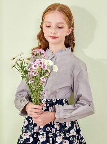 SOLOCOTE Botão Babado Simples Elegante Blusa - Menina