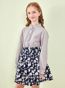 SOLOCOTE Botão Babado Simples Elegante Blusa - Menina