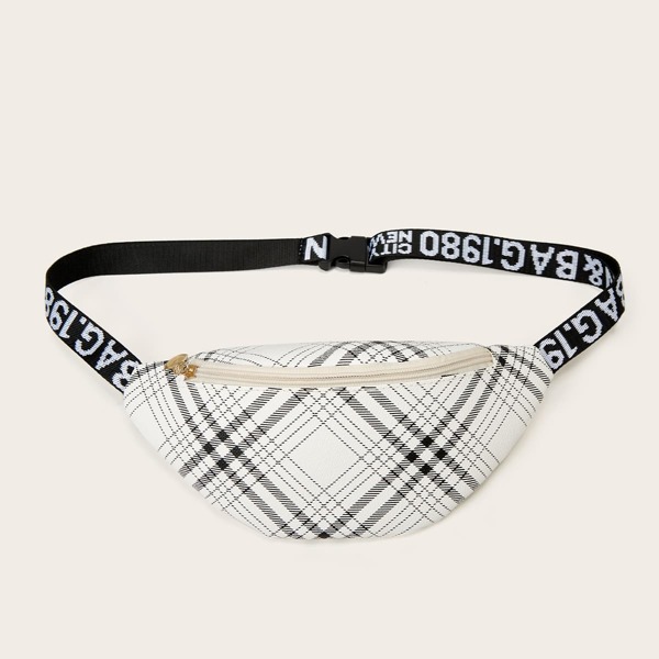 

Plaid Pattern Belt Bag, Black and white