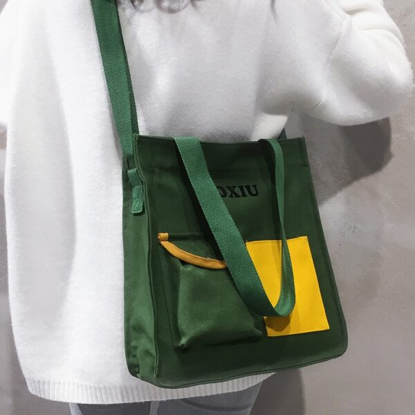

Colorblock Pattern Tote Bag, Green