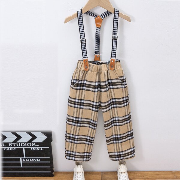 

Toddler Boys Plaid Print Suspender Pants, Khaki