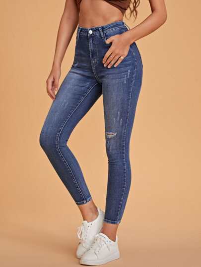 RippedSkinnyZipperFlyJeans - Best of SHEIN