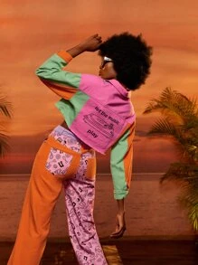 Spagnelli 撞色和標語圖案翻蓋口袋毛邊緣夾克 - 彩色 - 查看 2