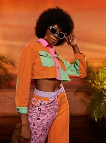 Spagnelli 撞色和標語圖案翻蓋口袋毛邊緣夾克 - 彩色 - 查看 5