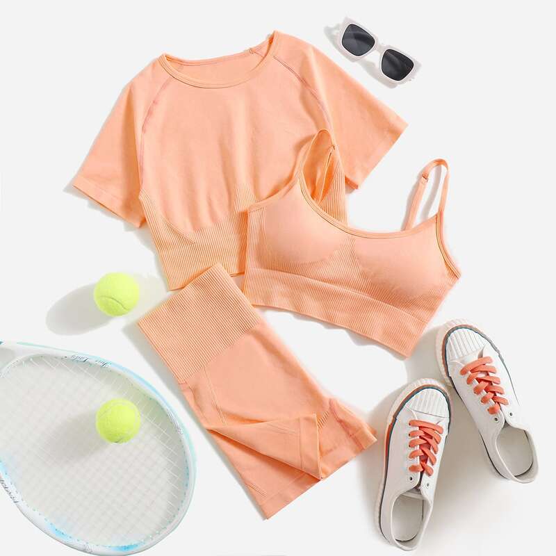 

3pcs Seamless Sports Set, Coral orange