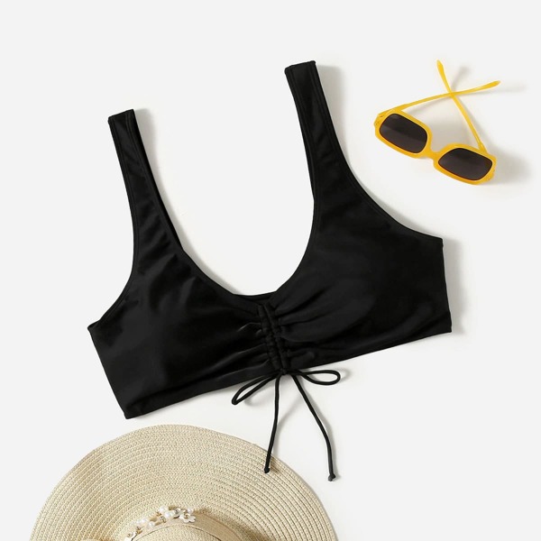 

Plus Drawstring Front Bikini Top, Black