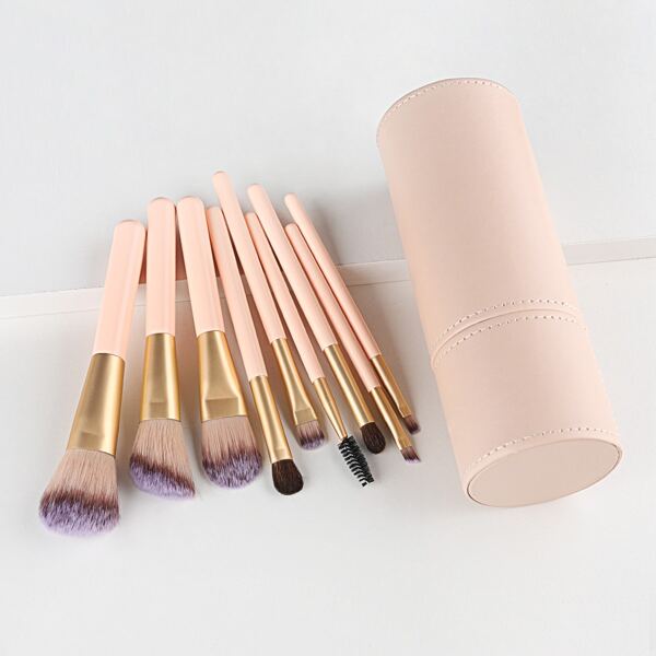 

9pcs Makeup Brush Set With Storage Box, Beige