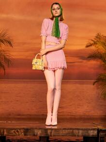 VICTOR VON SCHWARZ Shirred Ruffle Hem Mini Skirt - Baby Pink - View 4