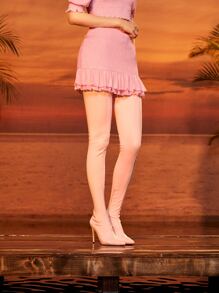 VICTOR VON SCHWARZ Shirred Ruffle Hem Mini Skirt - Baby Pink - View 6