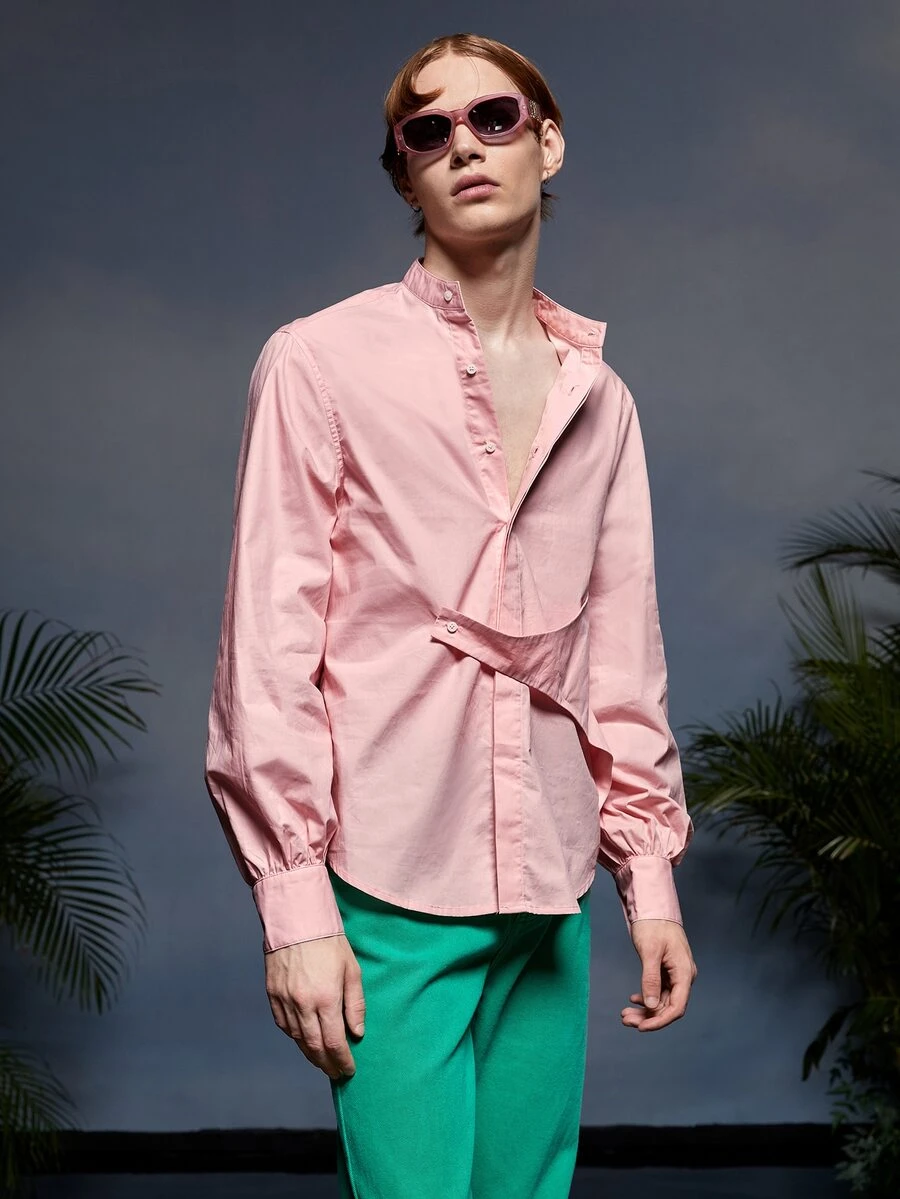 Luis Velazquez Men Solid Button Up Shirt - Baby Pink - View 1