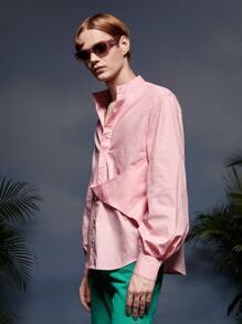 Luis Velazquez Men Solid Button Up Shirt - Baby Pink - View 5