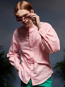 Luis Velazquez Men Solid Button Up Shirt - Baby Pink - View 6