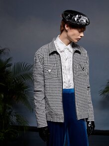 Credo Áo khoác Nam Nút Túi Dây kéo Kẻ sọc Sẵn sàng - Đen và trắng - Xem 4