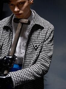 Credo Áo khoác Nam Nút Túi Dây kéo Kẻ sọc Sẵn sàng - Đen và trắng - Xem 6