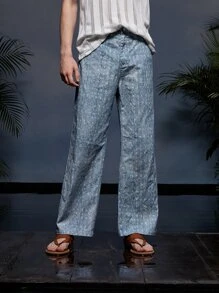 Credo Men Graphic Print Wide Leg Trousers - Dusty Blue - View 2