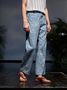 Credo Men Graphic Print Wide Leg Trousers - Dusty Blue - View 4