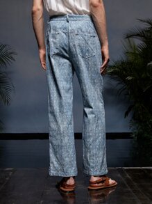 Credo Men Graphic Print Wide Leg Trousers - Dusty Blue - View 5