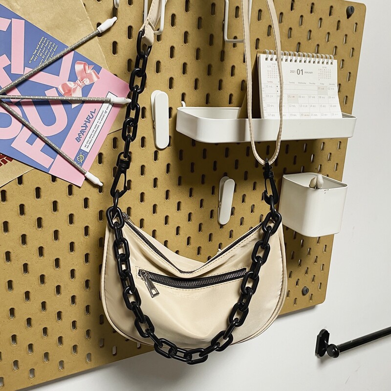 

Chain Decor Baguette Bag, Beige
