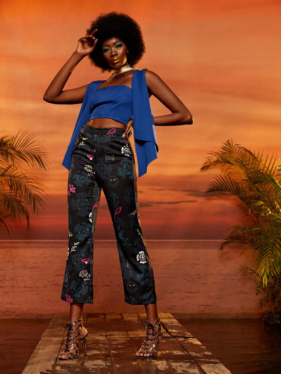 CHERYL TEO 花卉圖案和卡通圖案喇叭九分長褲 - 彩色 - 查看 1