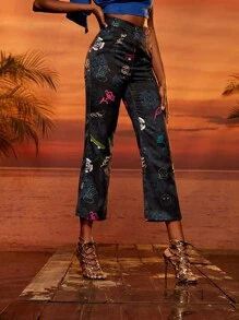 CHERYL TEO 花卉圖案和卡通圖案喇叭九分長褲 - 彩色 - 查看 3