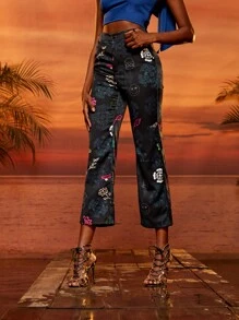 CHERYL TEO 花卉圖案和卡通圖案喇叭九分長褲 - 彩色 - 查看 5