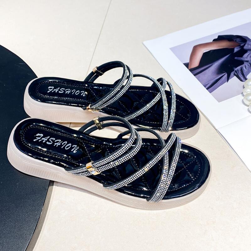 

Rhinestone Slide Sandals, Black