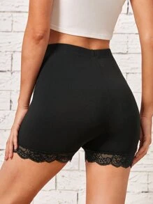 SHEIN LUNE Lace Trim Biker Shorts - Black - View 3