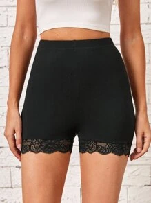 SHEIN LUNE Lace Trim Biker Shorts - Black - View 4
