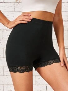 SHEIN LUNE Lace Trim Biker Shorts - Black - View 6