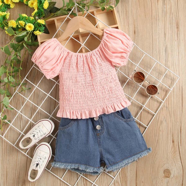 

Toddler Girls Solid Shirred Top & Shorts, Multicolor